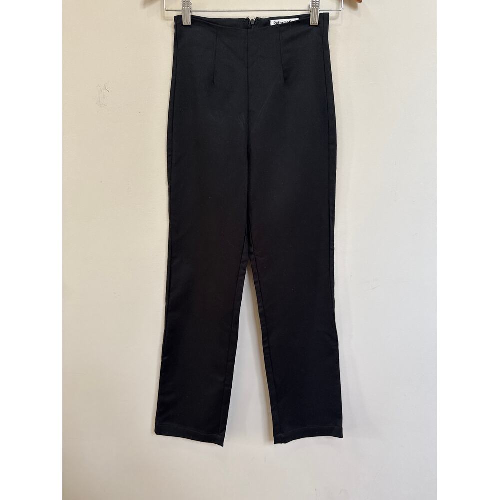 Reformation Women's High Rise Ankle Crop Back Zip Twill Straight Pants Black 2